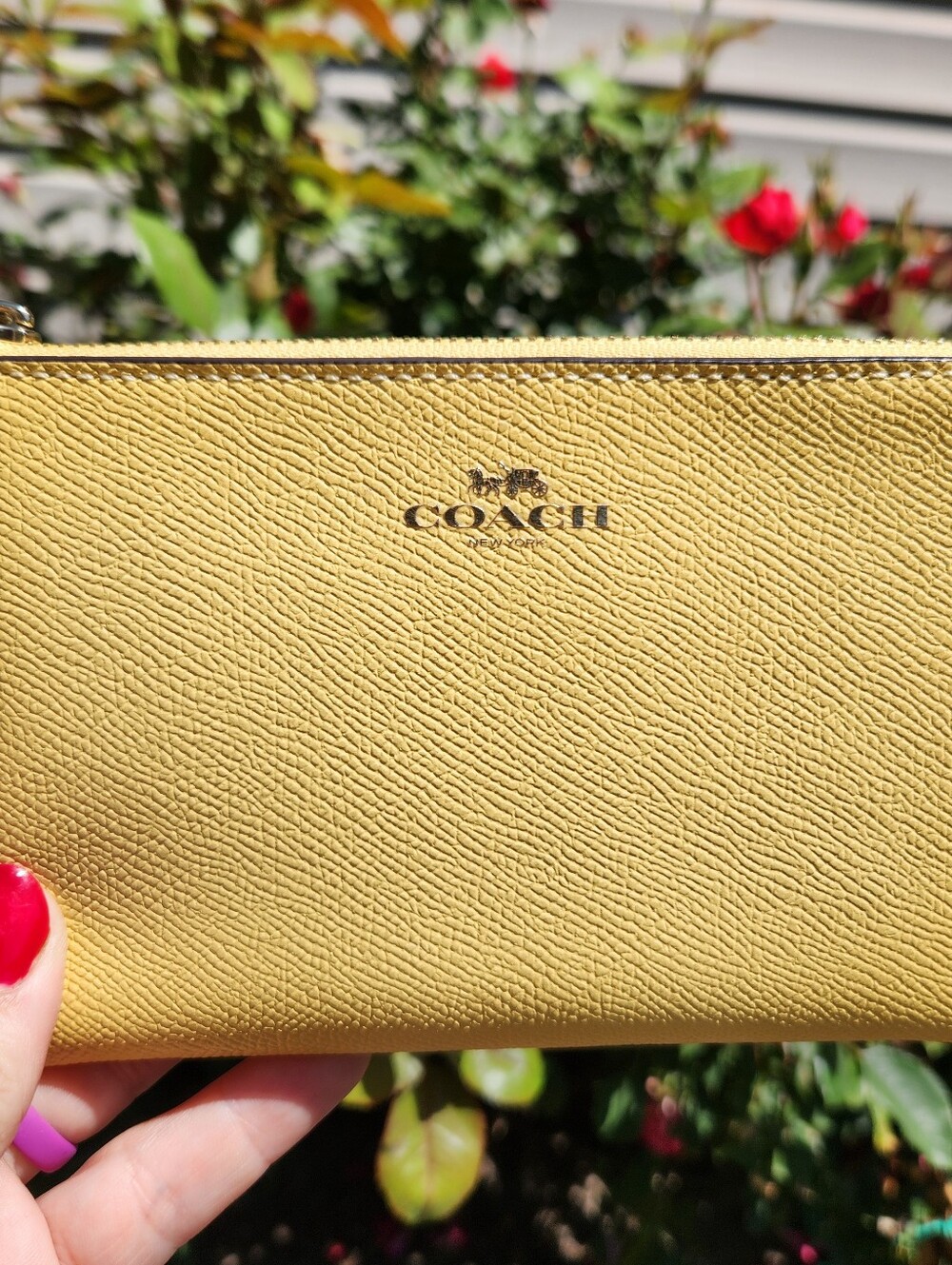 Coach Yellow Textured Leather Zip Wallet Wristlet